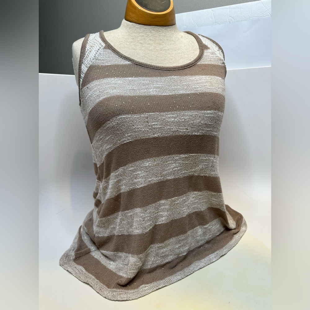 American Rag tank women’s L lace sheer tan golden speck tunic tank Great Cond